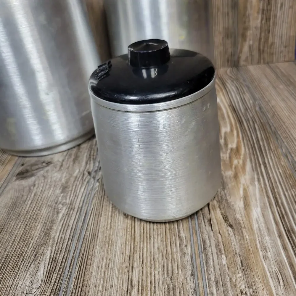 Vintage Kromex Canisters Spun Aluminum, Flour Sugar Coffee Tea MCM Set of 4
